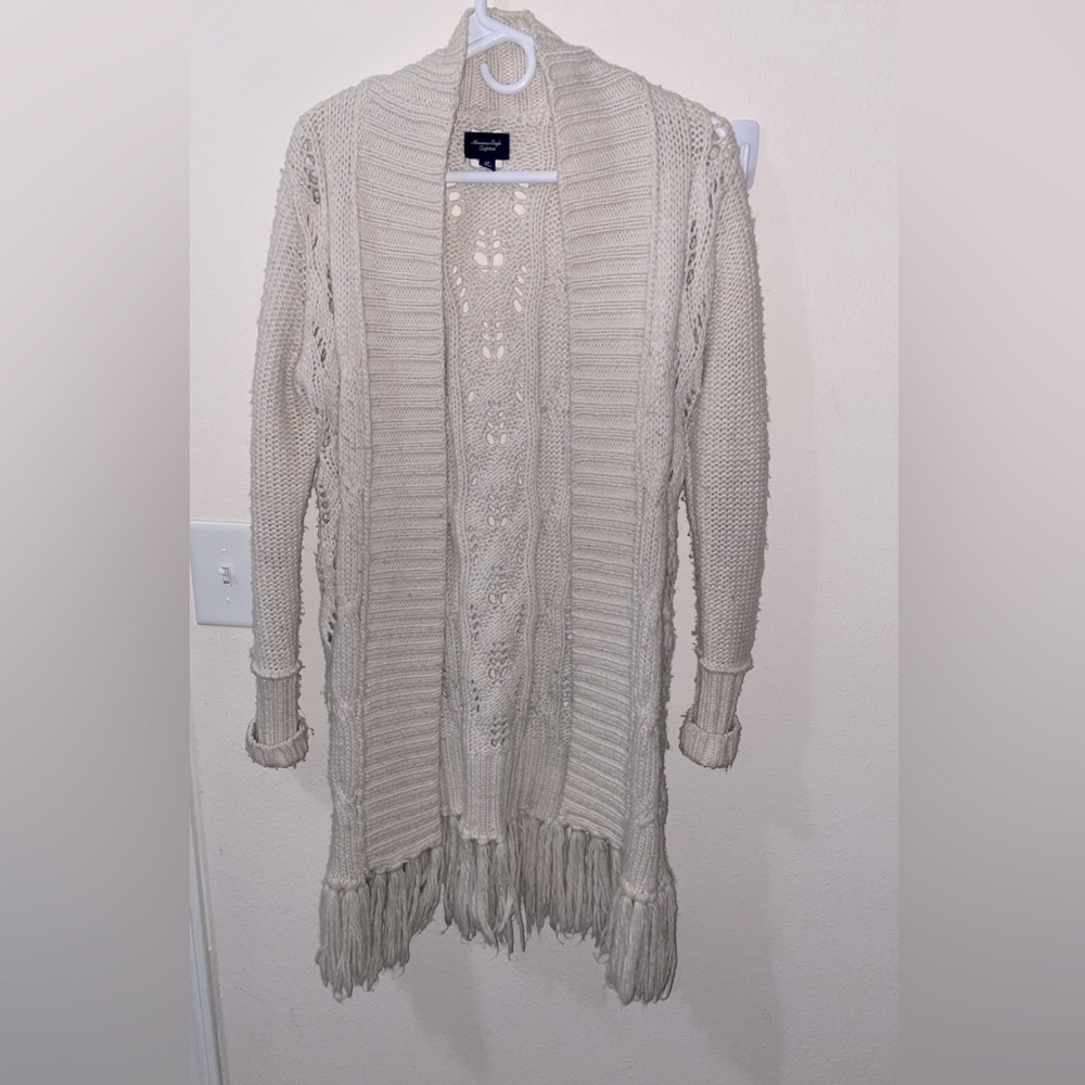 Long cream colored duster. Very cozy